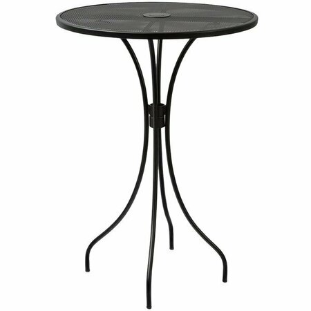 BFM SEATING Barnegat 30'' Round Black Steel Outdoor / Indoor Dining Height Table with Umbrella Hole 163SU30RBLT